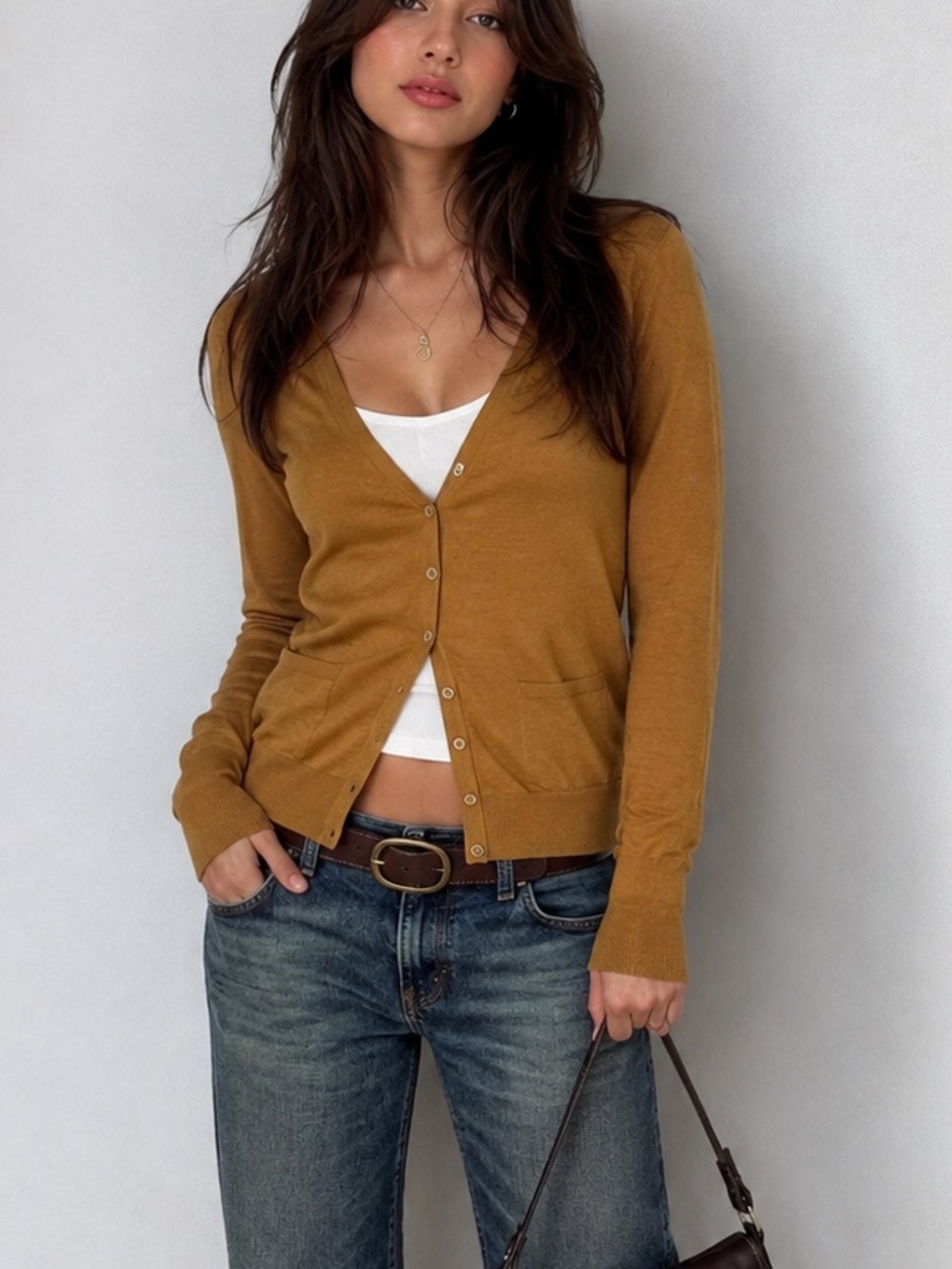 J.Crew 100% Merino Wool Eden Cardigan Marled Camel Longline Pocket Sweater Sz S